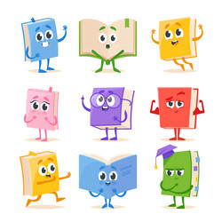 set of funny cartoon books characters isolated vector