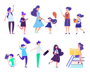 Back to school set with children holding studying vector