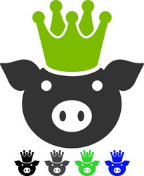 King pig rounded icon with set Royalty Free Vector Image