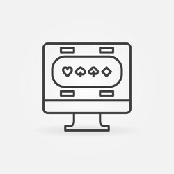 computer with online poker simple line icon vector