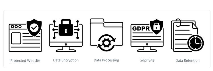 a set of 5 gdpr icons as protected website data vector image