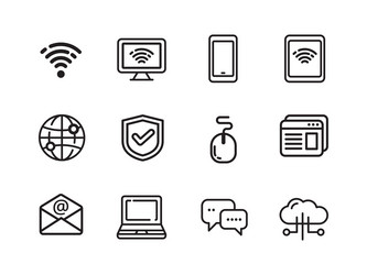 set of internet icons with linear style vector image