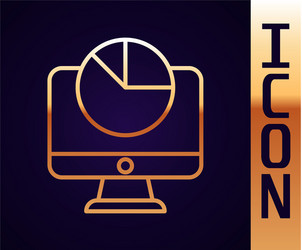 Gold line computer monitor with graph chart icon vector