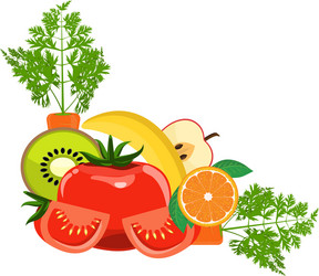 Group organic fresh vegetables and fruits vector