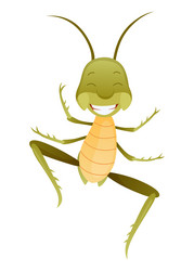 playful cartoon grasshopper character in a dynamic vector image