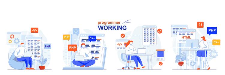 programmer working concept set software vector image
