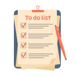paper sheet with a clip and checkmarks to do list vector image