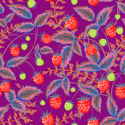seamless pattern with leaves and raspberry vector image