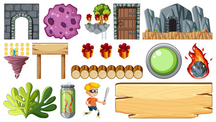 set of isolated fantasy space game objects vector image