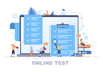 online testing background with checklist taking vector