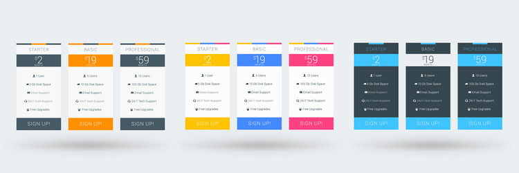 pricing table design template for websites vector image