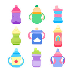 sippy cup set cartoon vector