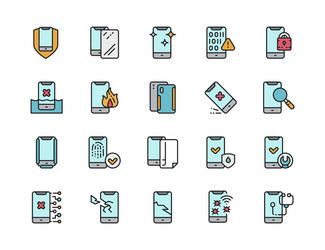 Set phone repair color line icons mobile spam vector