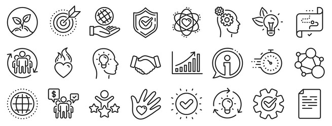 Core values line icons integrity target purpose vector