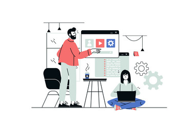ui ux programming concept in flat line design vector image