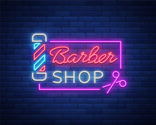 Barber shop logo neon sign design elements vector