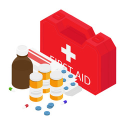 First aid kit with medical equipment vector