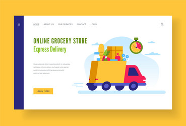 Grocery store express delivery modern truck vector