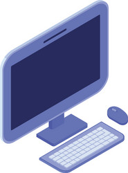 3d desktop computer screen with keyboard and mouse vector