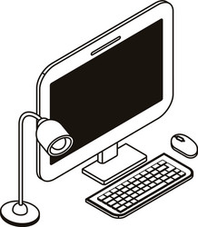 desktop computer screen with keyboard and mouse vector image
