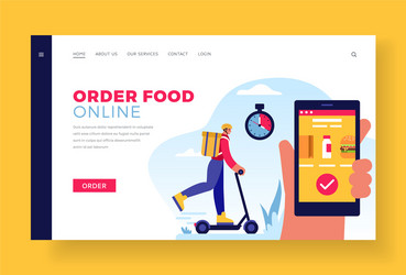 Food delivery banner template courier on kick vector