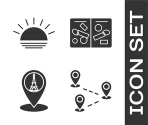 set route location sunset map pointer with eiffel vector image