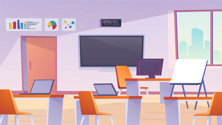 Classroom landing page in flat cartoon style vector