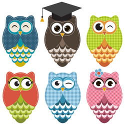 Set of cute colorful owls with hearts Royalty Free Vector