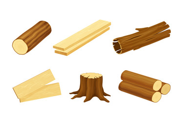 Wood lumber industry materials set tree trunks vector