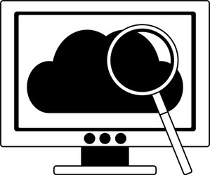 Computer with cloud computing in black and white vector