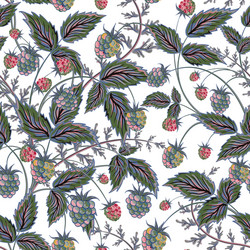 seamless pattern with leaves and raspberry vector image