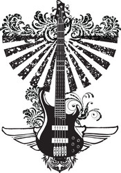 Electric guitar with wings music emblem Royalty Free Vector