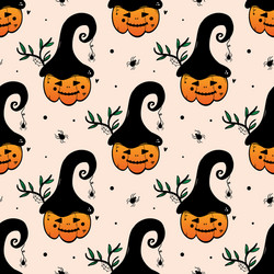 Jack o lantern characters in hats pattern vector