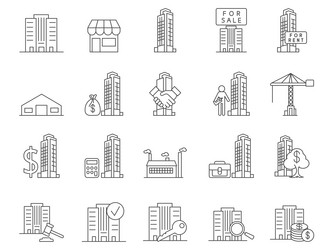 Commercial real estate icons set editable stroke vector