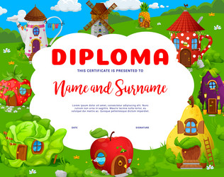kids diploma with fairytale houses and homes Vector Image