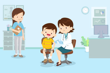 Doctor injection vaccine for children boy vector