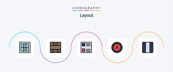 Layout line filled flat 5 icon pack including vector