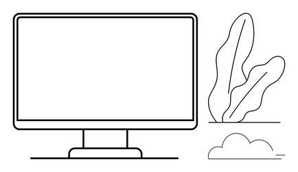 minimalist desktop setup with computer monitor vector image