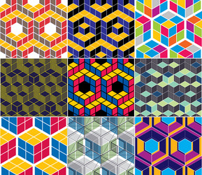 geometric 3d lines abstract seamless patterns set vector image