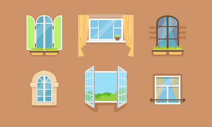 different framed windows on wall as building vector