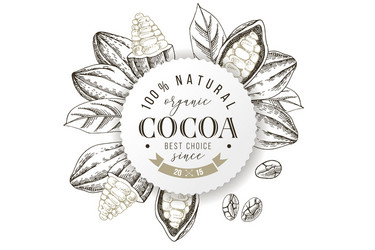 organic cocoa round label with type design vector image