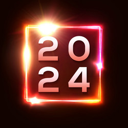 happy new year 2024 red neon square signboard vector