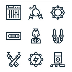 Rock and roll line icons linear set quality vector