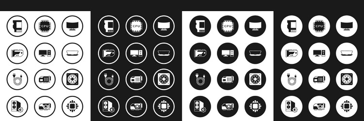 Set computer monitor screen video graphic card vector