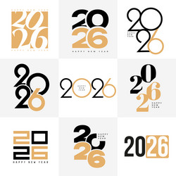 Happy New Year 2026 - Gold & Black Logo Set Vector Image