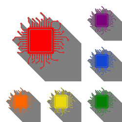 cpu microprocessor set of red vector image