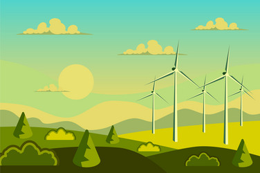 wind energy turbines in field landscape background vector