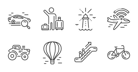 tractor lighthouse and escalator icons set vector