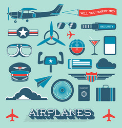 Airplanes and flight icons objects Royalty Free Vector Image