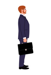 business man character with briefcase side view vector